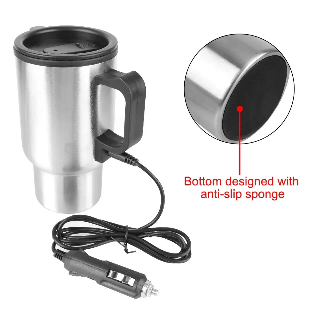 Norvo | 12V Elektrisk varmtvannskjele for bil - 450ml rustfritt stål termokopp for vann, kaffe, melk - Reiser & Camping