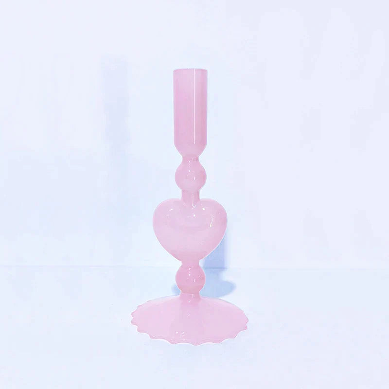 Norvo | Retro Taper Lysestake Rød Hjerteformet Glass Lysestake Bryllup Borddekorasjon Hjem Fest Glass Vase Dekor