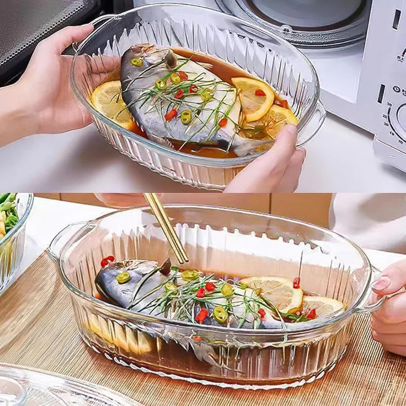 Norvo | 4-delt Glass Bakeware Sett med 2 Bakeware Retter med Glasslokk, 1.9 Qt og 3 Qt