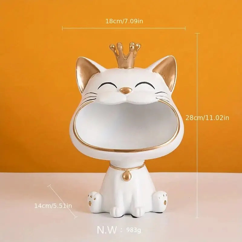 Norvo | Fortune Crown Big Mouth Cat Entrance Nøkkelholder Dekorativ Ornament, Lett Luksus Hjemmegave Skulptur