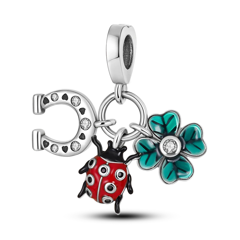 Norvo | 925 Sølv Gylden Leopard Charms Perler Fargerik Kameleon Nesehorn Løve Skarabé Katt Anheng Kompatibel med Original Pandora Armbånd Smykker