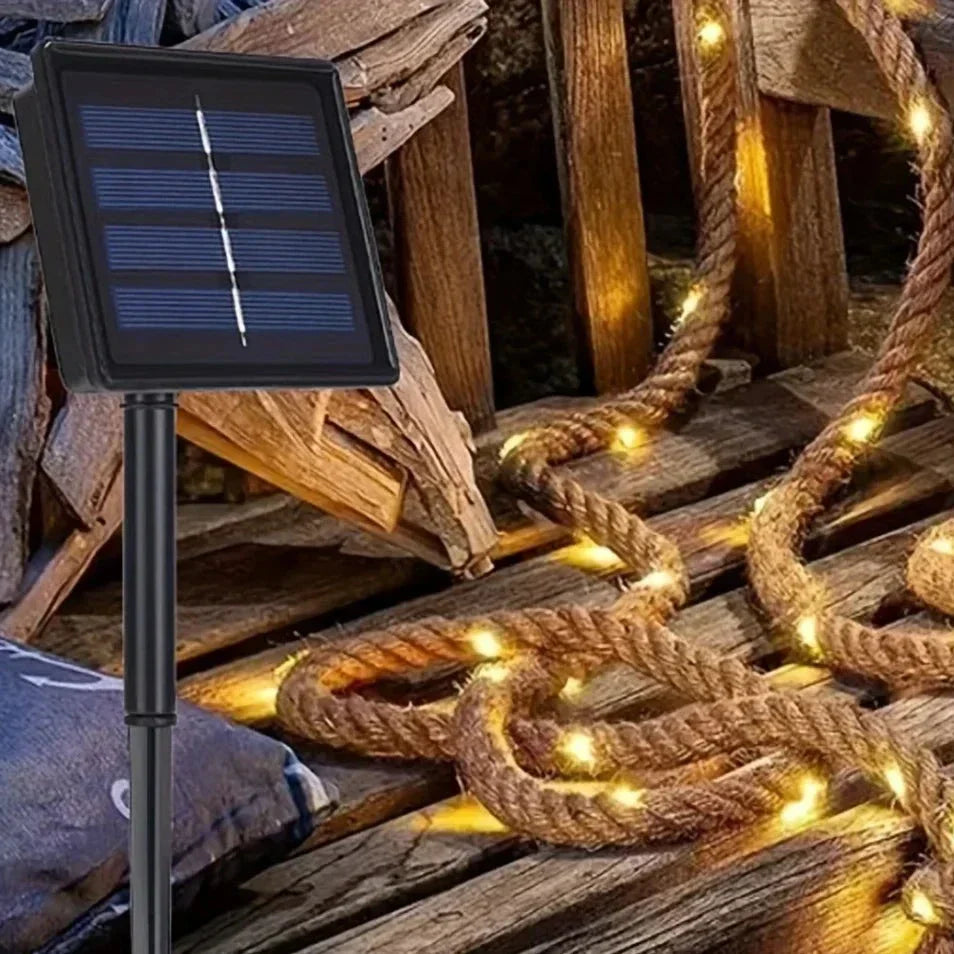 Norvo | Hamp tau solcelledrevet lampe | Holdbar dekorbelysning for hage og terrasse