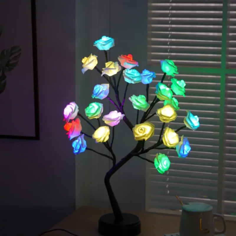 Norvo | RGB Rose Flower Tree Lights 24LED USB Batteri Bordlampe Fairy Natt Lys Hjem Fest Jul Bryllup Soveroms Dekorasjon Gave