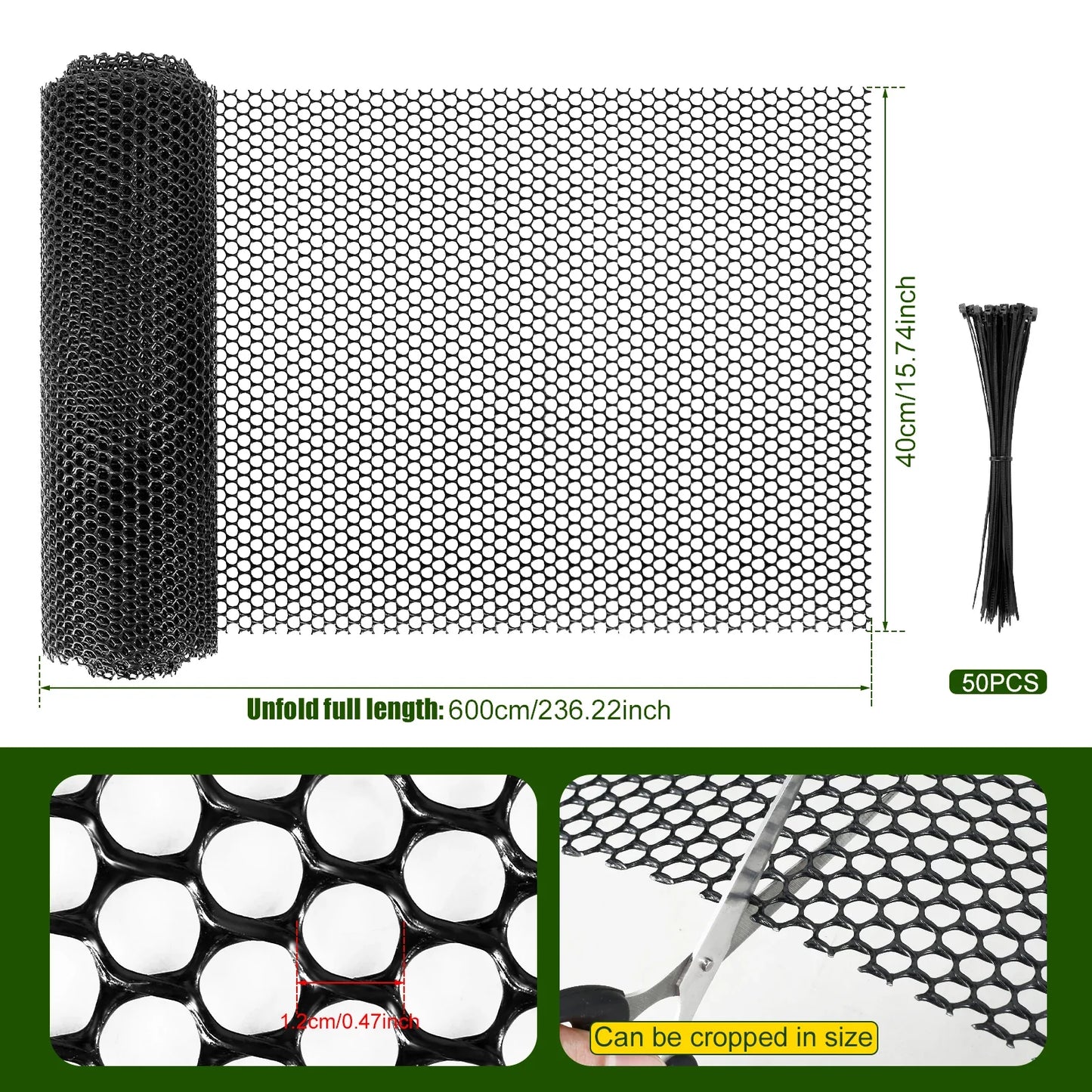 Norvo | FlexGuard Mesh | Plastgjerde nett for hage- og trestammebeskyttelse | 300 × 40 cm / 600 × 40 cm | Værbestandig & tilpassbar