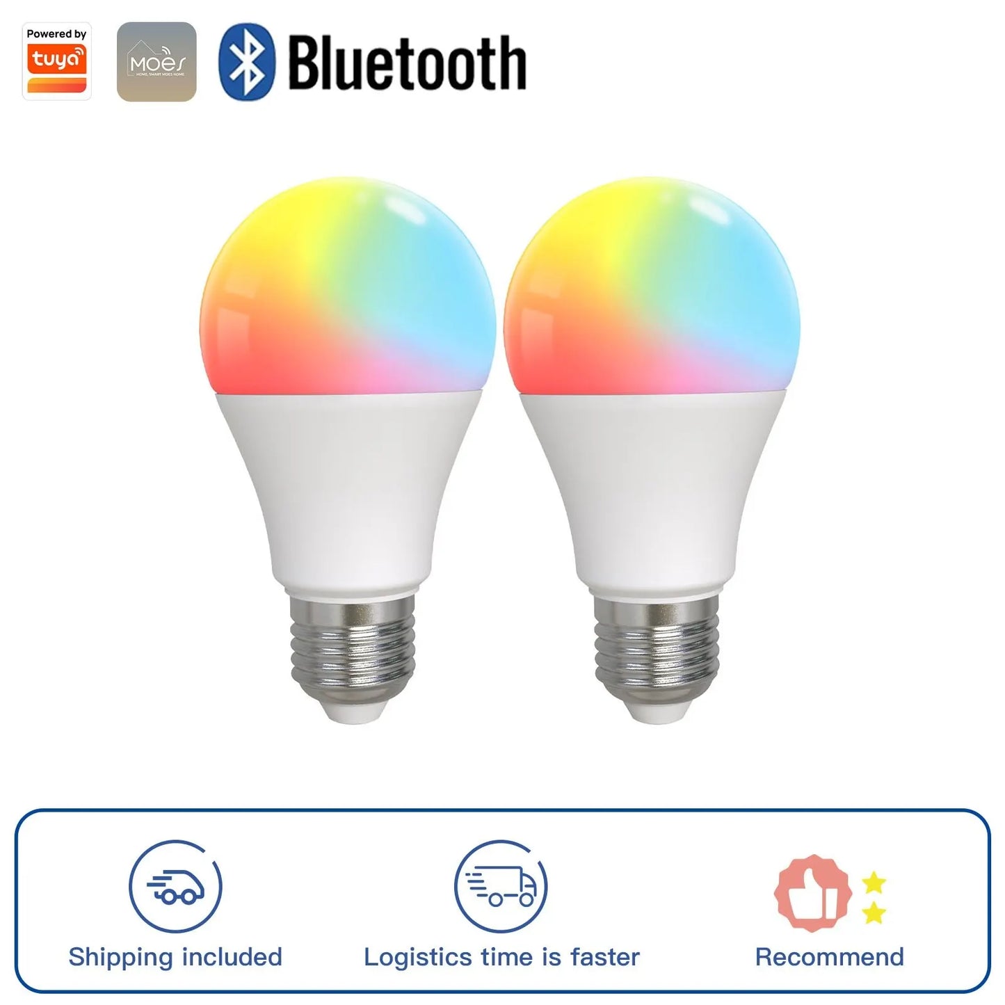 Tuya Smart LED RGB Lyspære 9W E27 - WiFi Justerbar Dimmbar Kontroller via SmartLife Google Alexa Apps