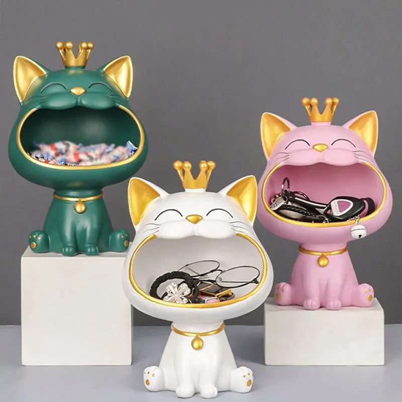 Norvo | Fortune Crown Big Mouth Cat Entrance Nøkkelholder Dekorativ Ornament, Lett Luksus Hjemmegave Skulptur