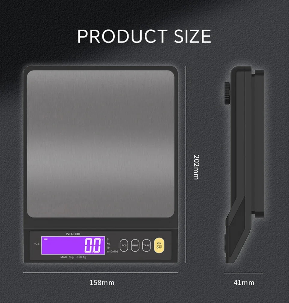Norvo | 5 kg/0,1 g og 10 kg/1 g digital elektronisk kjøkkenvekt, LCD-skjerm, hel vanntett rustfritt stålværktøy for baking