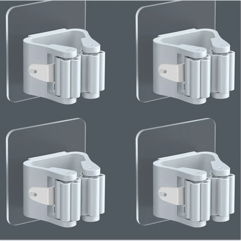 Norvo | Moppeholder FixoGrip | Selvklebende & Vanntett | Veggfeste uten boring | Sett med 4