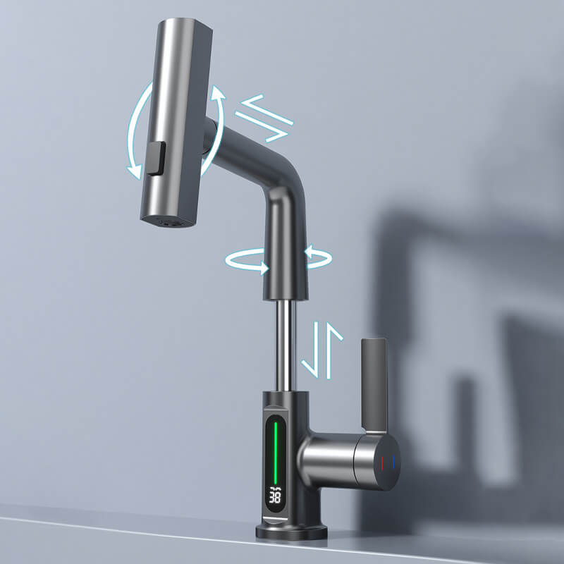 Norvo | WaterMaster Fleksibel LED Kjøkken- og Badevannkran – 360° Sving, Utrekkbar Slange & 5 Spraymodi