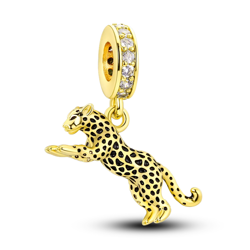 Norvo | 925 Sølv Gylden Leopard Charms Perler Fargerik Kameleon Nesehorn Løve Skarabé Katt Anheng Kompatibel med Original Pandora Armbånd Smykker