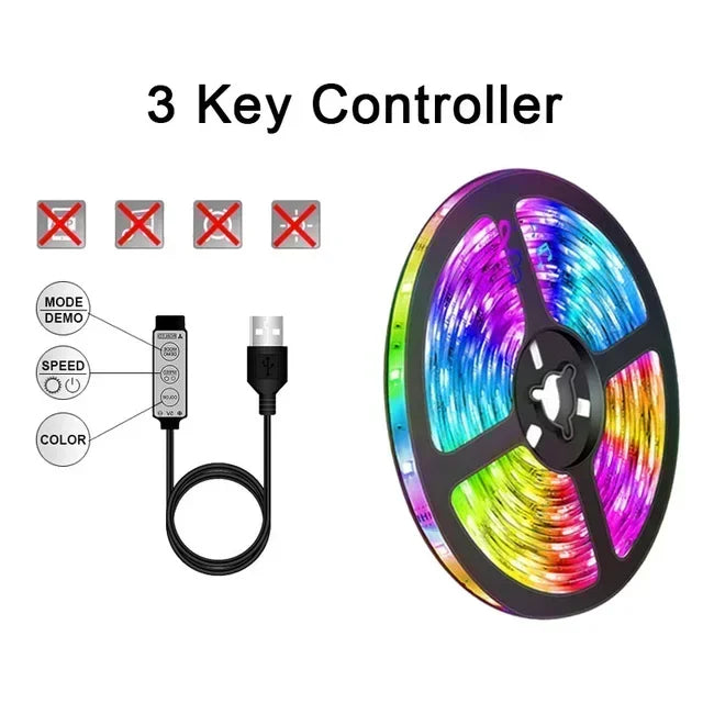 Norvo | RGB 5050 LED-stripe lys med fjernkontroll og appkontroll - USB-drevet