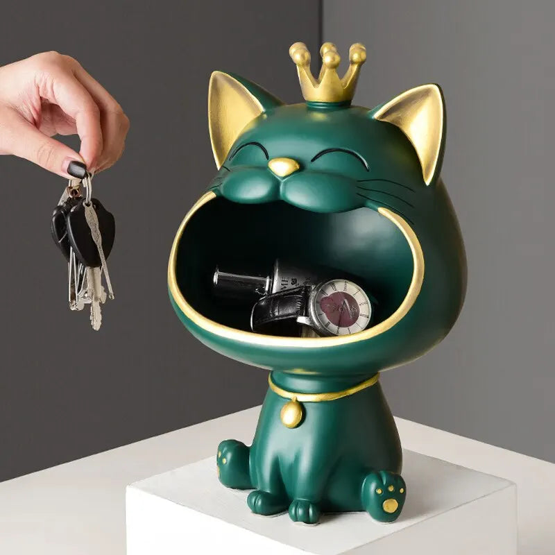 Norvo | Fortune Crown Big Mouth Cat Entrance Nøkkelholder Dekorativ Ornament, Lett Luksus Hjemmegave Skulptur