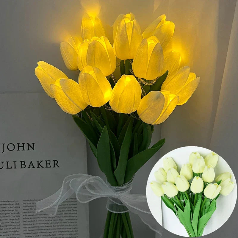 Norvo | LED-lampe med kunstig tulipanbukett perfekt for gaver eller som bryllupsfest hjemmeinnredning