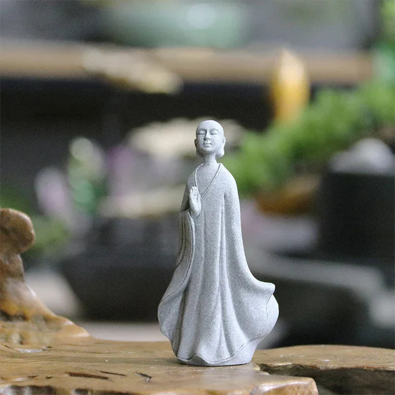 Norvo | Buddha Stein Statue Liten Buddhiste Munker Tibetansk Buddhisme Figurer Zen Hage Ornament Meditasjon Hjem Akvarium Dekorasjon