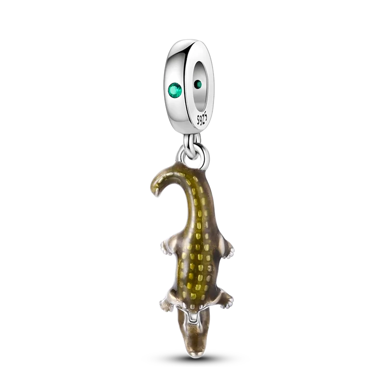 Norvo | 925 Sølv Gylden Leopard Charms Perler Fargerik Kameleon Nesehorn Løve Skarabé Katt Anheng Kompatibel med Original Pandora Armbånd Smykker
