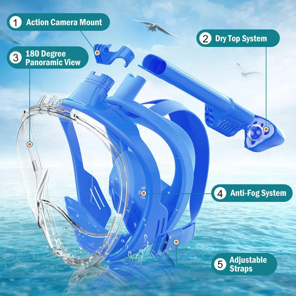 Norvo | Helgesikt snorkelmaske med kamerafeste - Vidvinkel, anti-dugg, anti-lekk dykk- og snorkelmaske for voksne og barn