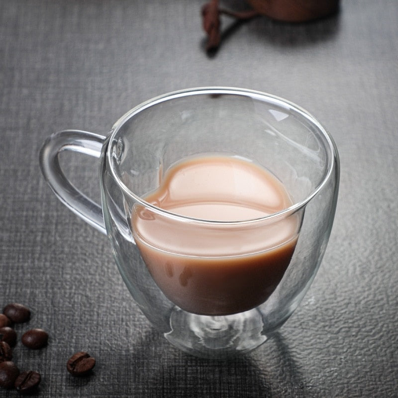 Norvo | Hjerte Kjærlighet Form Glass Krus Dobbeltveggede Kaffe Kopper Isolerte Te Melk Sitron Juice Vann Kop Varmeresistent Drikkeutstyr Elske Gave