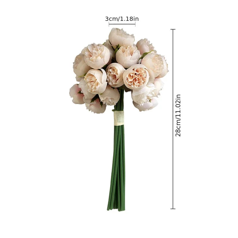 Blomsterbukett med 20 kunstige roser og pioner