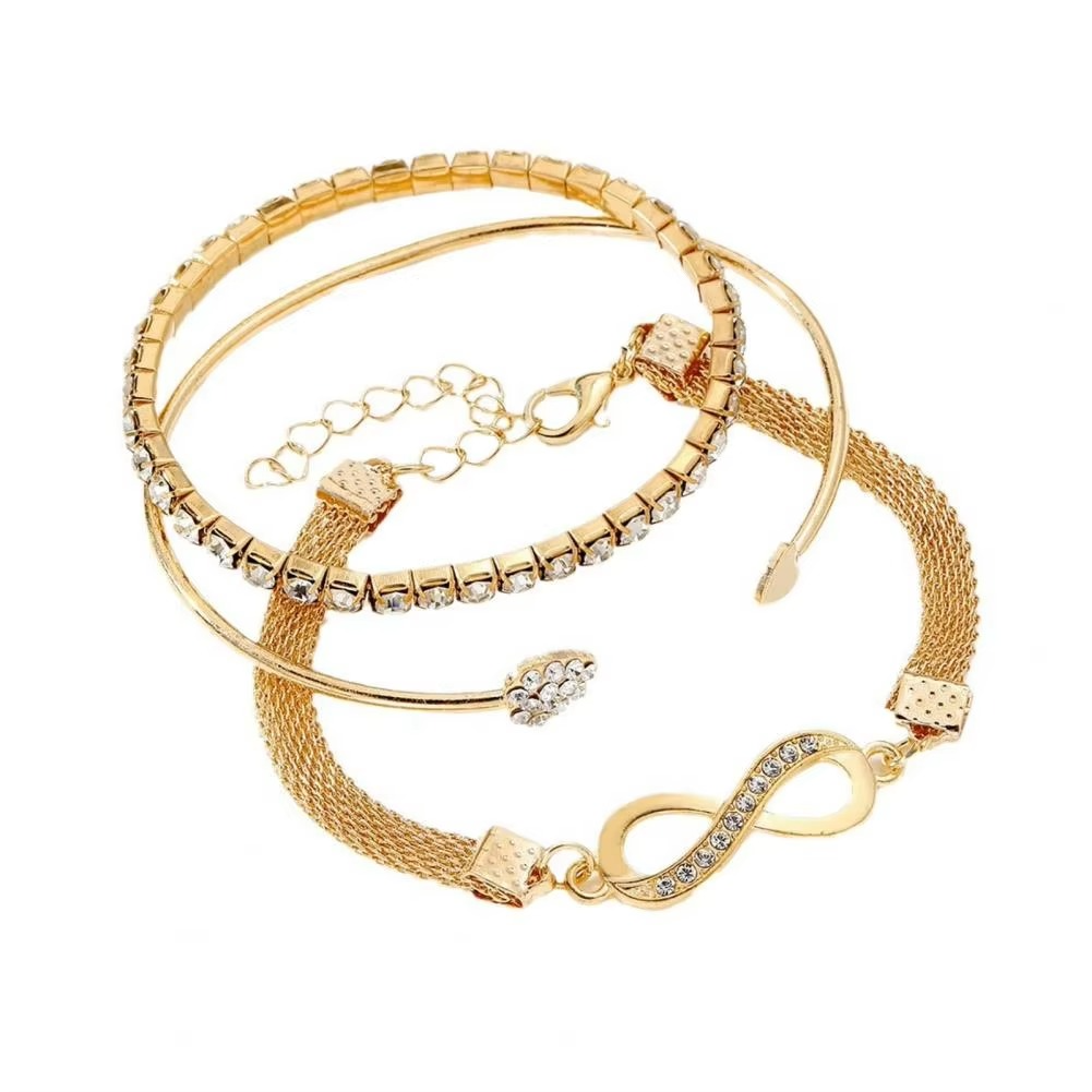Norvo | Elegant Rhinestone Heart & Infinite Bracelet Set for Women - 3 Pieces