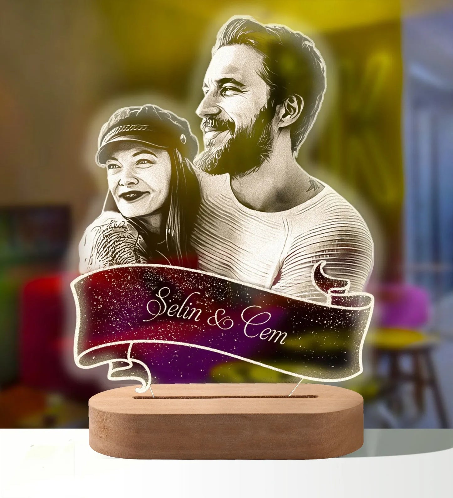 Norvo | Personlig 3D-foto-lampe: Individuell foto og tekst nattlys - Ideell for Valentinsdag, bryllup, jubileum, bursdagsgaver