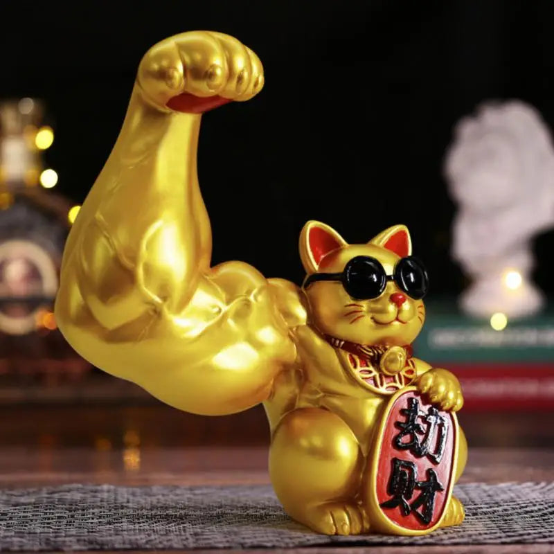 Norvo | Stor hånd, glad rikdom, vinkende katt, gullfarget vinkende håndkatt, hjemmeinnredning, velkomment vinkende katt, skulptur, statue, dekor, bilornament, butikkgave