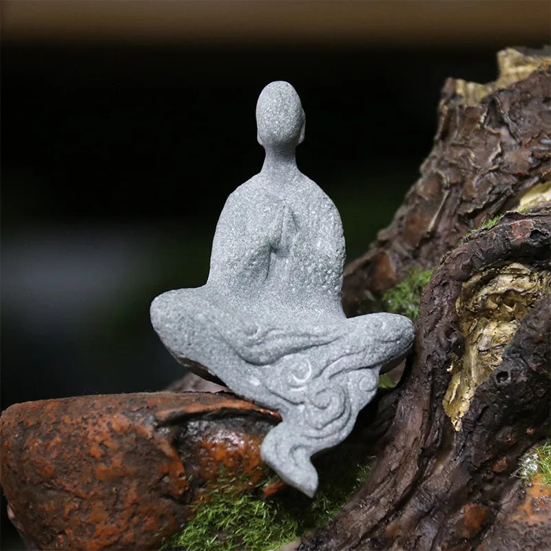 Norvo | Buddha Stein Statue Liten Buddhiste Munker Tibetansk Buddhisme Figurer Zen Hage Ornament Meditasjon Hjem Akvarium Dekorasjon