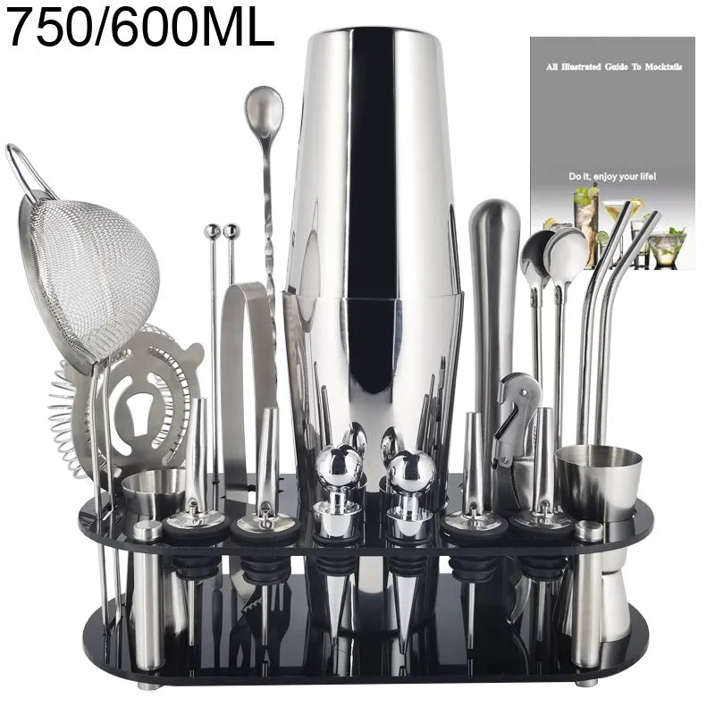 Norvo | 13-22 stk Boston Cocktail Shaker Set - 750ml & 600ml Barverktøy, Vinmikser-sett med holder - Profesjonelt bartender-verktøysett