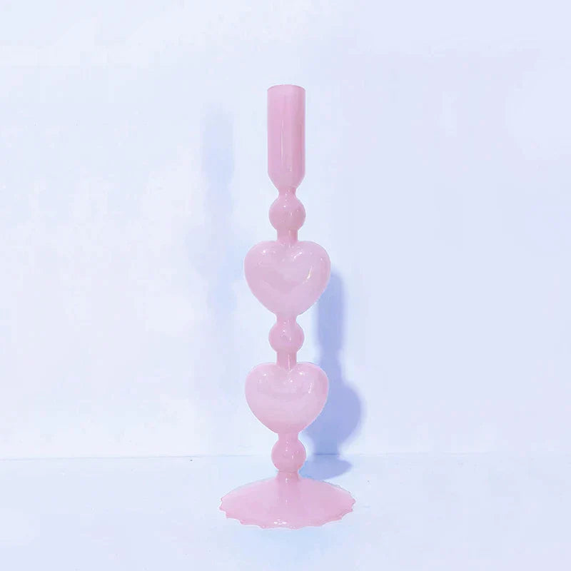 Norvo | Retro Taper Lysestake Rød Hjerteformet Glass Lysestake Bryllup Borddekorasjon Hjem Fest Glass Vase Dekor
