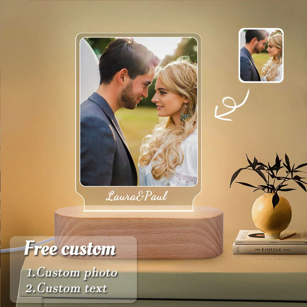 Norvo | Personlig 3D-foto-lampe: Individuell foto og tekst nattlys - Ideell for Valentinsdag, bryllup, jubileum, bursdagsgaver