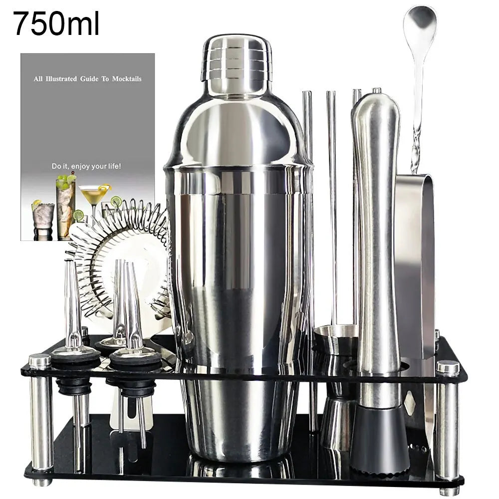 Norvo | 13-22 stk Boston Cocktail Shaker Set - 750ml & 600ml Barverktøy, Vinmikser-sett med holder - Profesjonelt bartender-verktøysett
