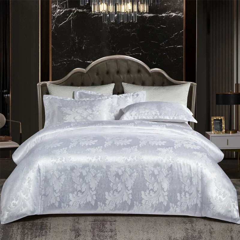 Norvo | Satin Rayon Jacquard Dynebeskytter Sett 264x229cm – Luksus Sommer Sengetøy for Komfortabel Søvn & Hjemmedekorasjon