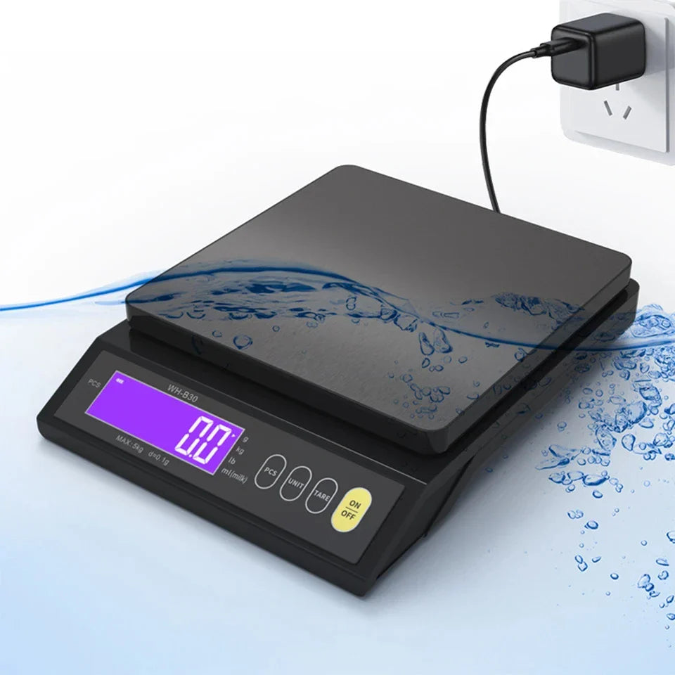 Norvo | 5 kg/0,1 g og 10 kg/1 g digital elektronisk kjøkkenvekt, LCD-skjerm, hel vanntett rustfritt stålværktøy for baking