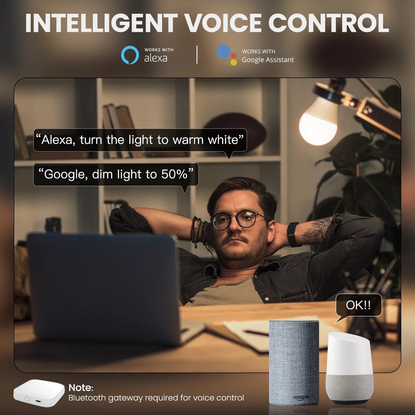 Tuya Smart LED RGB Lyspære 9W E27 - WiFi Justerbar Dimmbar Kontroller via SmartLife Google Alexa Apps