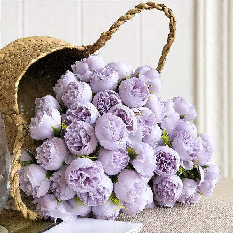 Blomsterbukett med 20 kunstige roser og pioner