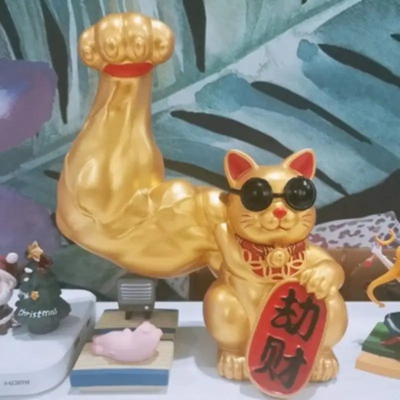 Norvo | Stor hånd, glad rikdom, vinkende katt, gullfarget vinkende håndkatt, hjemmeinnredning, velkomment vinkende katt, skulptur, statue, dekor, bilornament, butikkgave