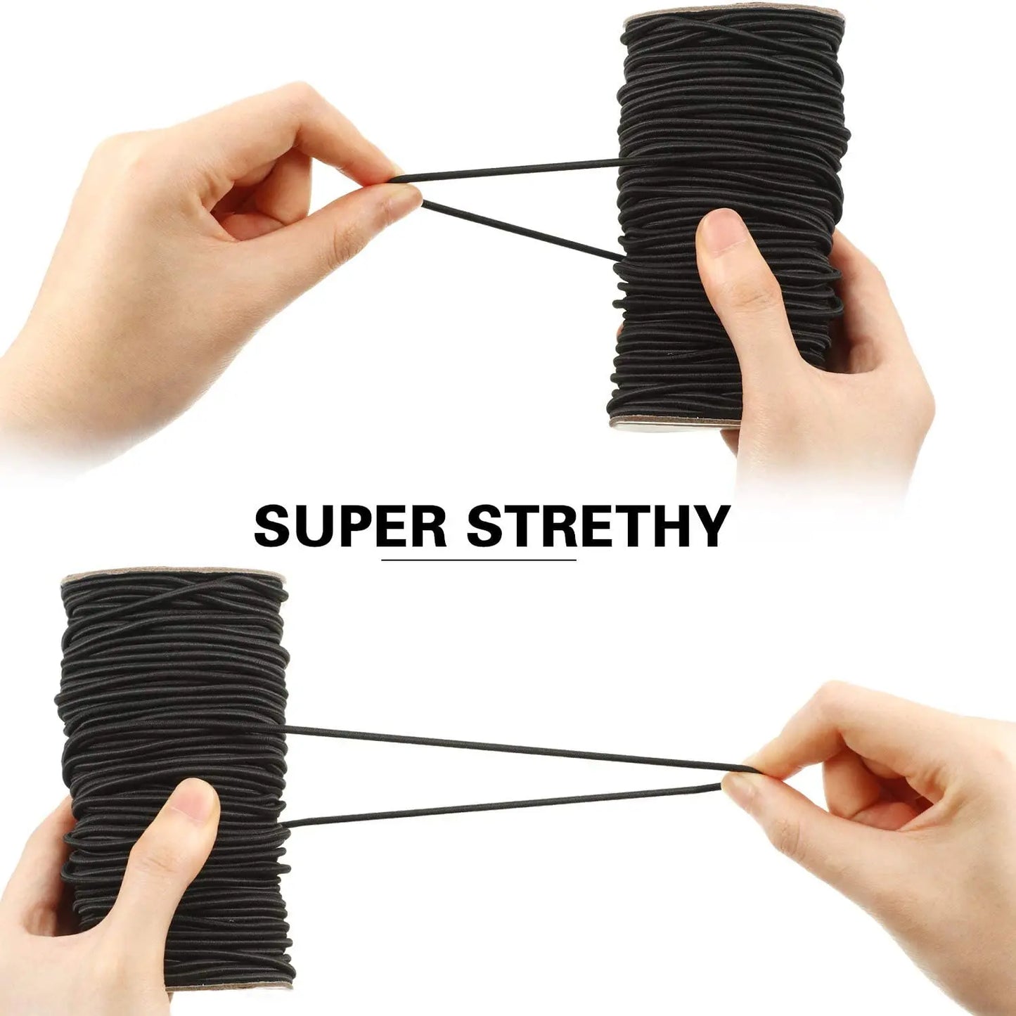 Norvo | Høykvalitets sterkt elastisk tau – Hvitt/sort gummibånd for DIY-søm og håndverk, tilgjengelig i 1/2/3/4/5MM