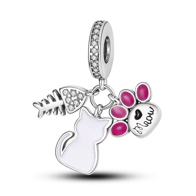 Norvo | 925 Sølv Gylden Leopard Charms Perler Fargerik Kameleon Nesehorn Løve Skarabé Katt Anheng Kompatibel med Original Pandora Armbånd Smykker