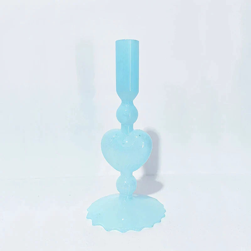 Norvo | Retro Taper Lysestake Rød Hjerteformet Glass Lysestake Bryllup Borddekorasjon Hjem Fest Glass Vase Dekor
