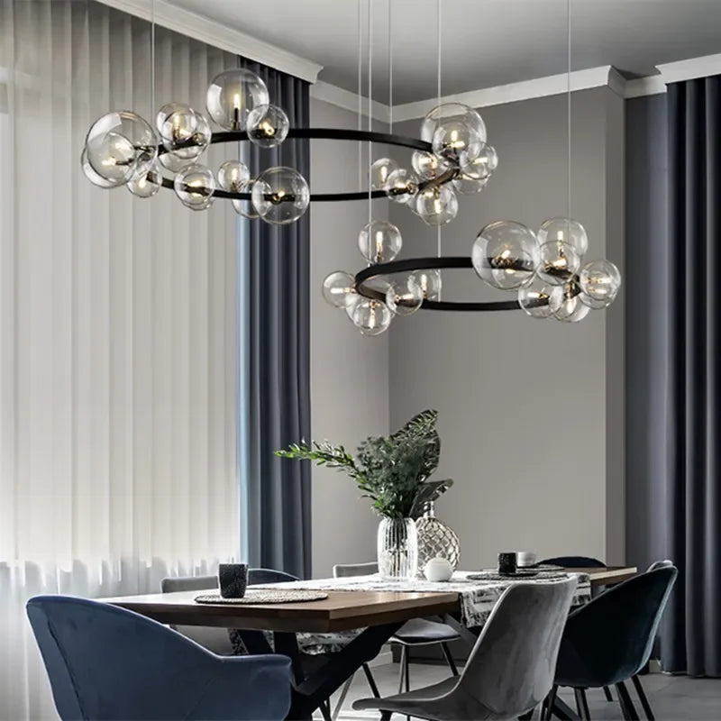 Norvo | Moderne kreativ metall krystallampe: 7/10 klare glassbobler, lang rund design med G9 lyskilde