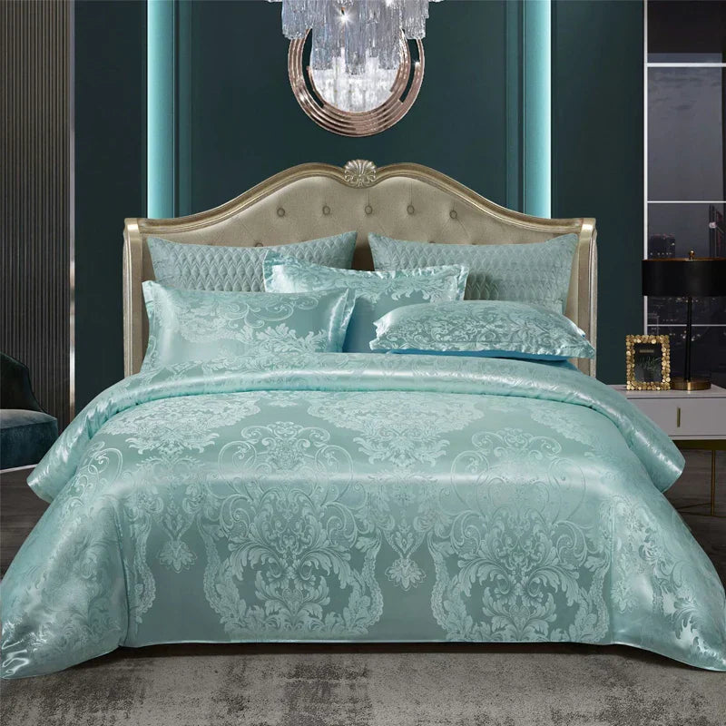 Norvo | Satin Rayon Jacquard Dynebeskytter Sett 264x229cm – Luksus Sommer Sengetøy for Komfortabel Søvn & Hjemmedekorasjon