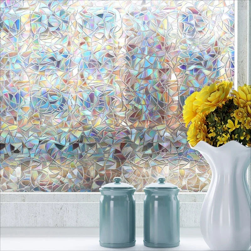 Norvo | 3D Buntglasvindu folie - Dekorativ vinylklistremerke for glassvinduer med statisk feste - Fenetre Buntglasvindu dekor