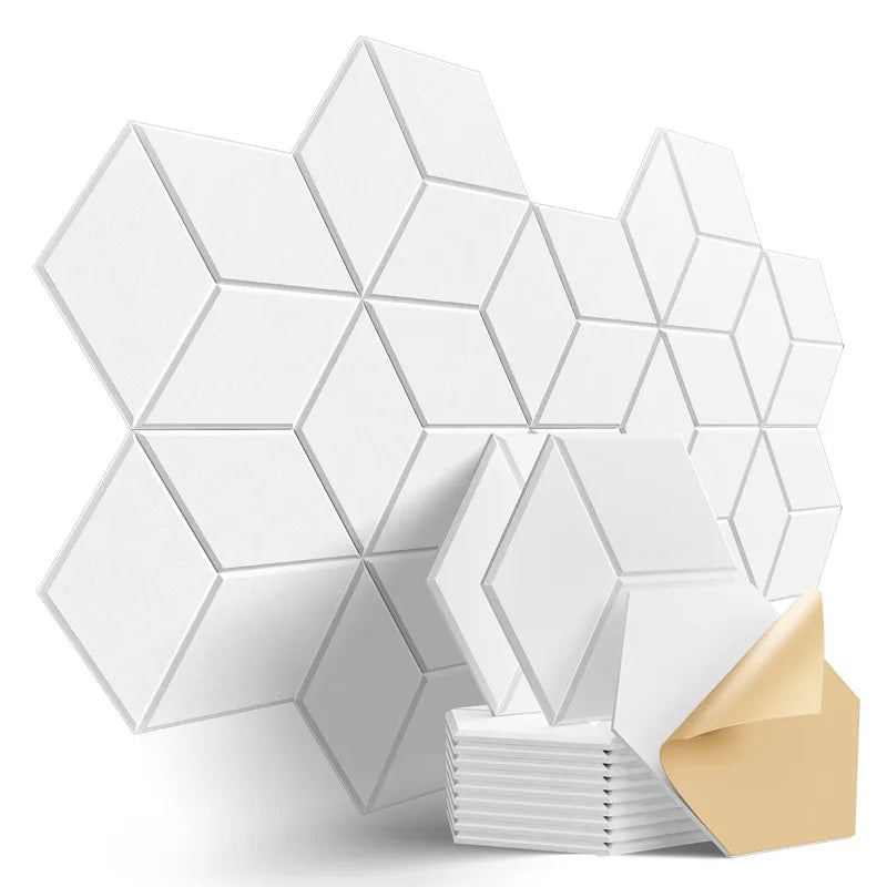 Norvo | 12-pakning hexagonale selvklebende akustikkpaneler - Y-linjedesign for lydabsorbsjon, eliminasjon av ekko, svart skum