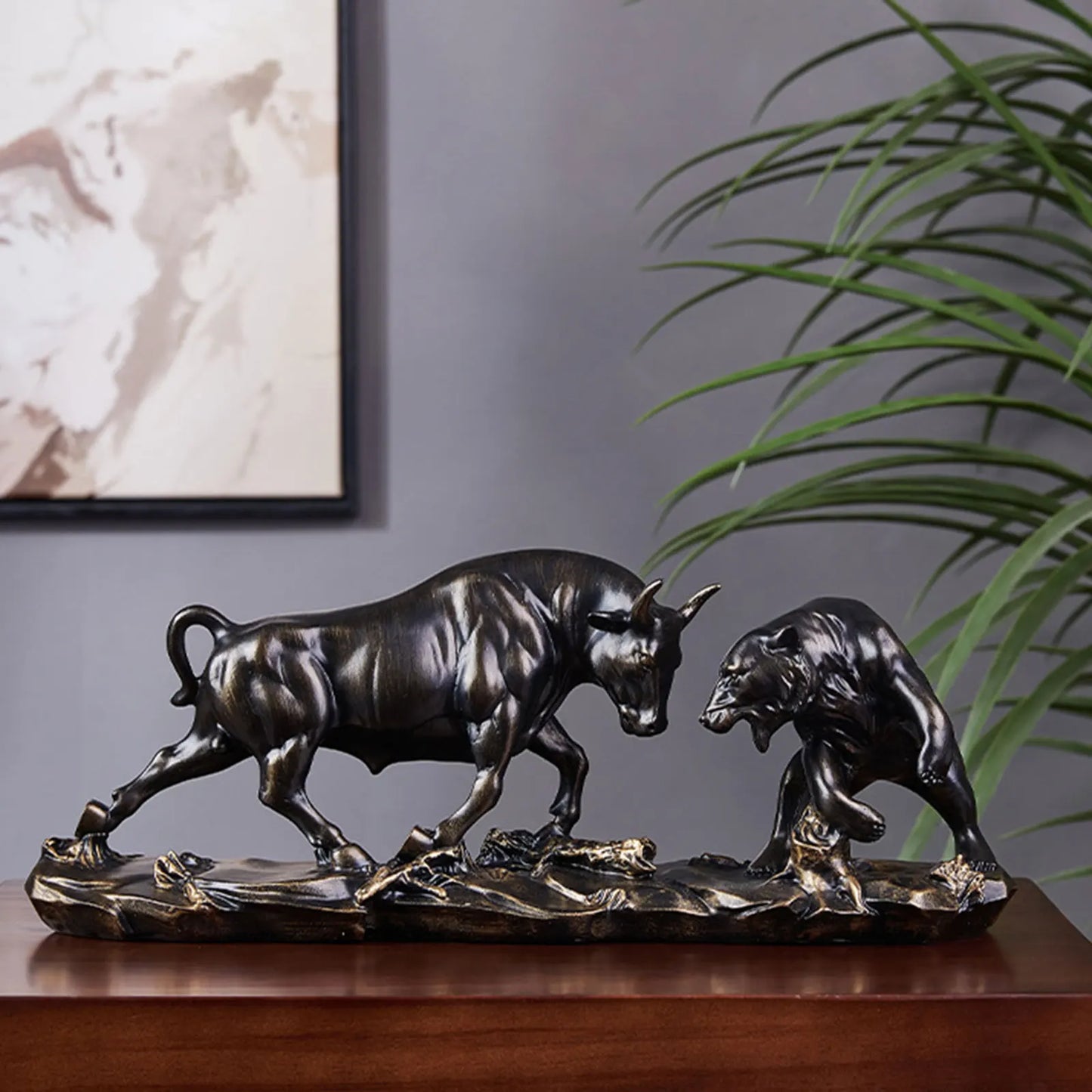 Norvo | Feng Shui Bjørn og Okse Statue, Okse Figur, Samling Kuh Skulpturer Dyr
