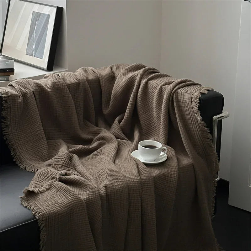 Norvo | Ensfarget bomull sofa teppe