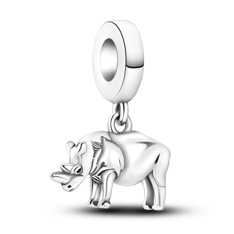 Norvo | 925 Sølv Gylden Leopard Charms Perler Fargerik Kameleon Nesehorn Løve Skarabé Katt Anheng Kompatibel med Original Pandora Armbånd Smykker