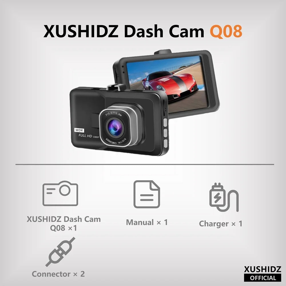 Norvo | Q08 1080P Dash Cam med G-sensor - 170° Vidvinkelobjektiv & Super Nattseing