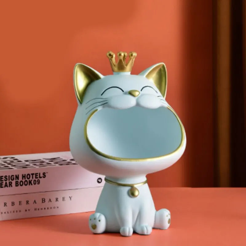 Norvo | Fortune Crown Big Mouth Cat Entrance Nøkkelholder Dekorativ Ornament, Lett Luksus Hjemmegave Skulptur