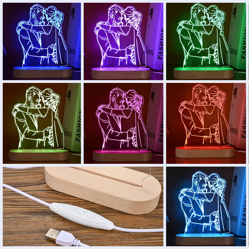 Norvo | Personlig 3D-foto-lampe: Individuell foto og tekst nattlys - Ideell for Valentinsdag, bryllup, jubileum, bursdagsgaver