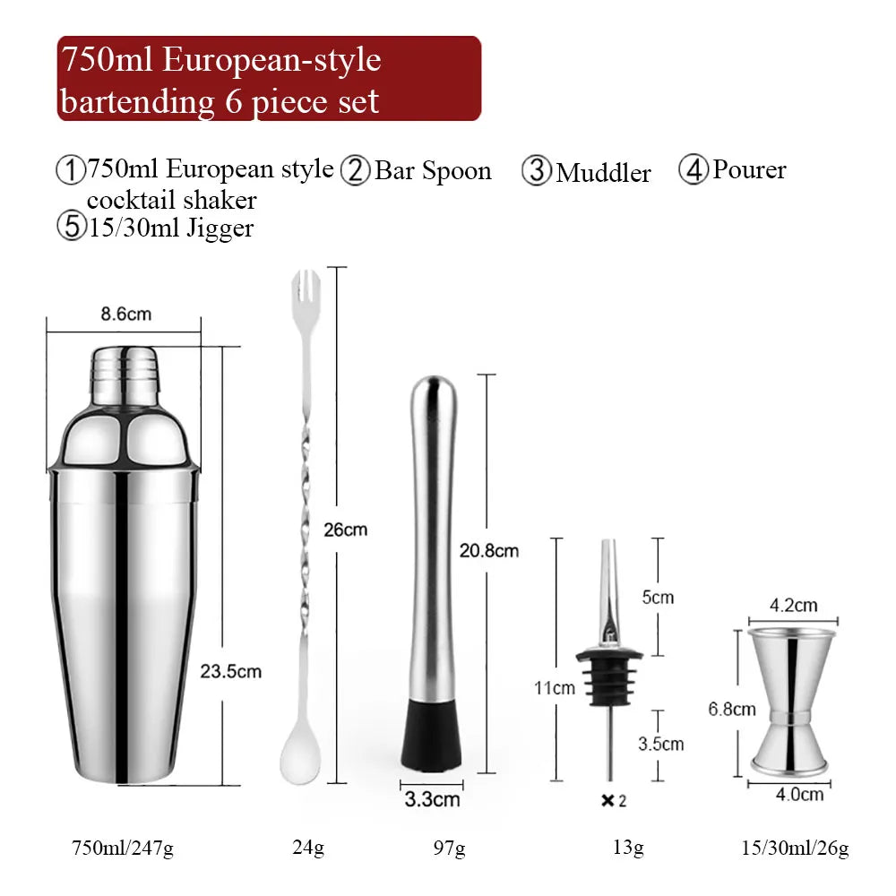 Norvo | 550 ml/750 ml Rustfritt Stål Cocktail Shaker Mixer Drink Bartender Sett Bar Sett Verktøy Med Vin Stativ Verktøy for Fødselsdagsgave