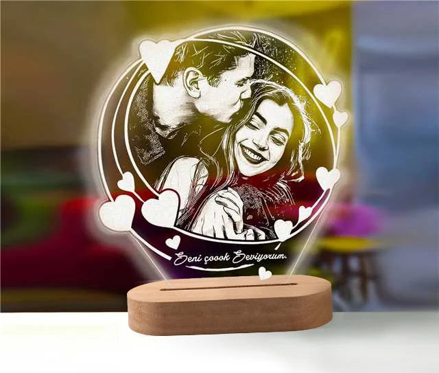 Norvo | Personlig 3D-foto-lampe: Individuell foto og tekst nattlys - Ideell for Valentinsdag, bryllup, jubileum, bursdagsgaver